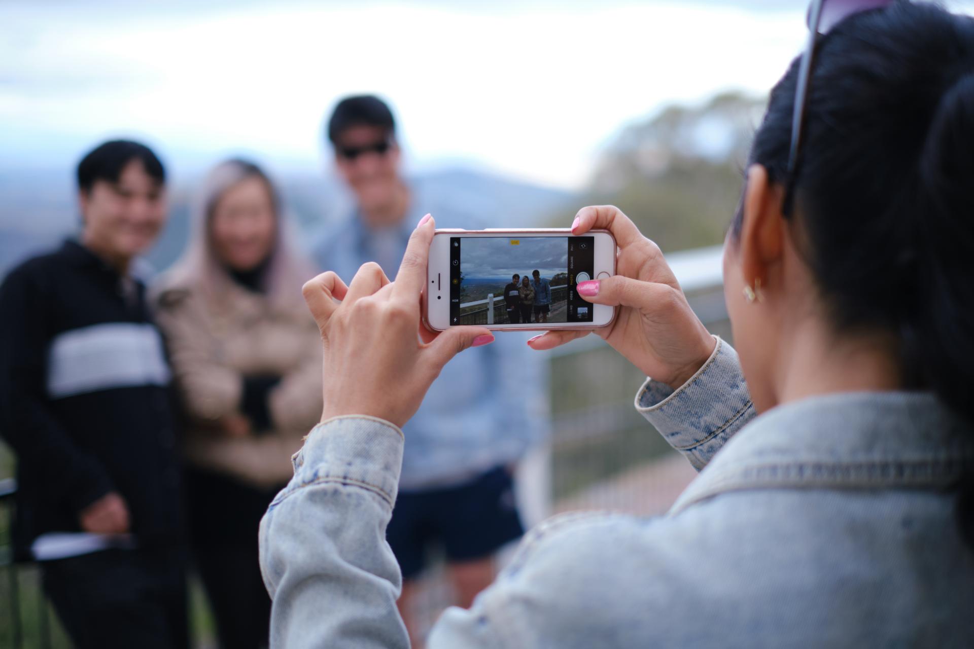 Students taking a picture at Picnic Point in Toowoomba.