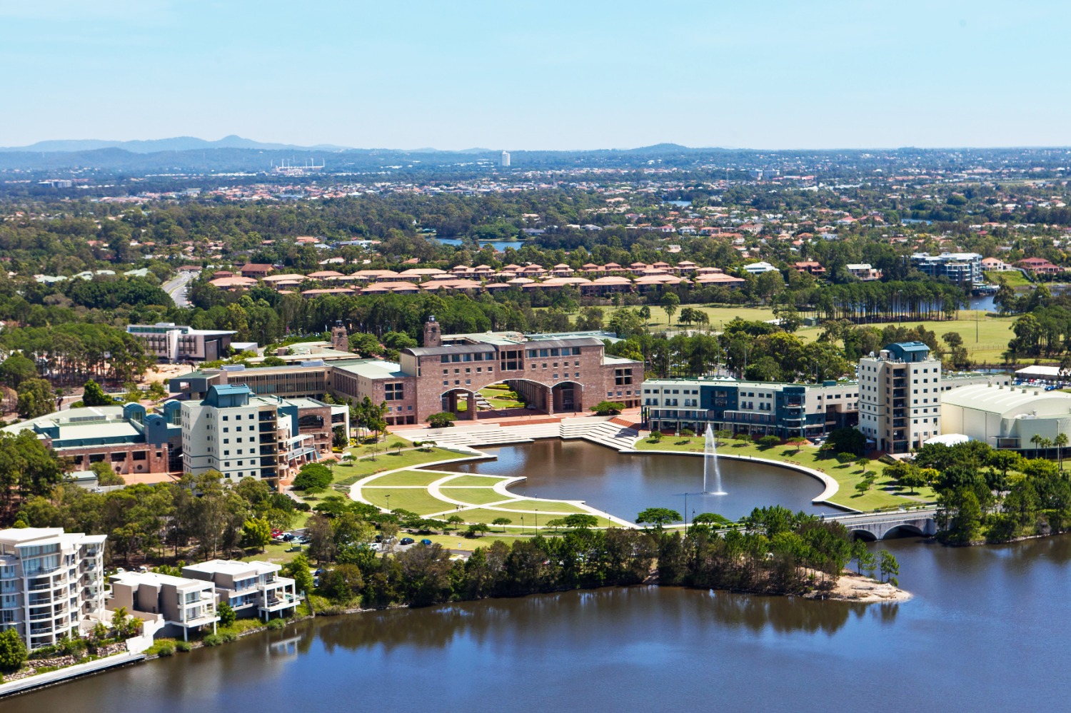 Aerial view of the Bond University campus on the Gold Coast.