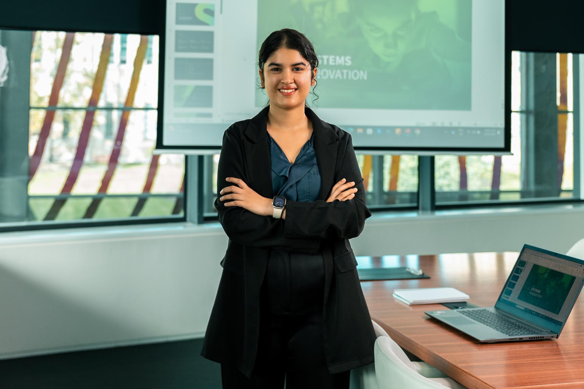 Female student in a business setting.